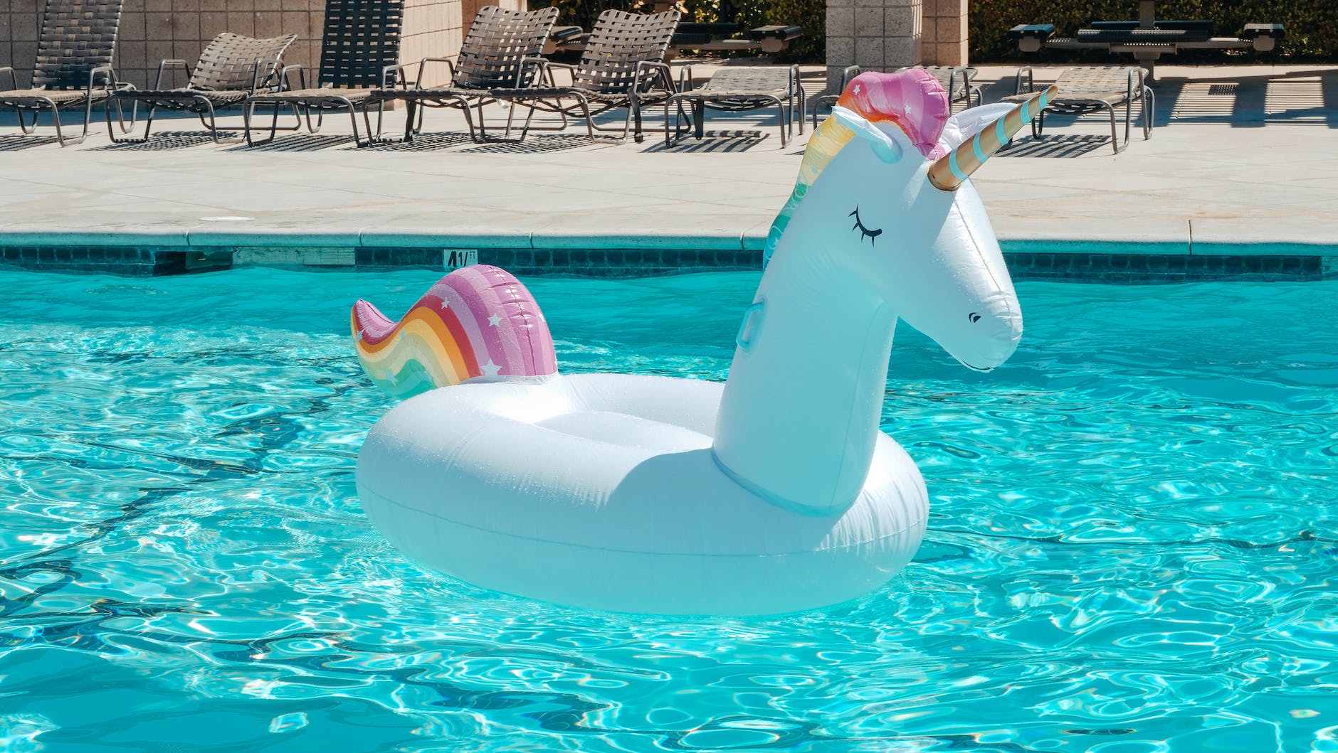 unicorn pool float on swimming pool